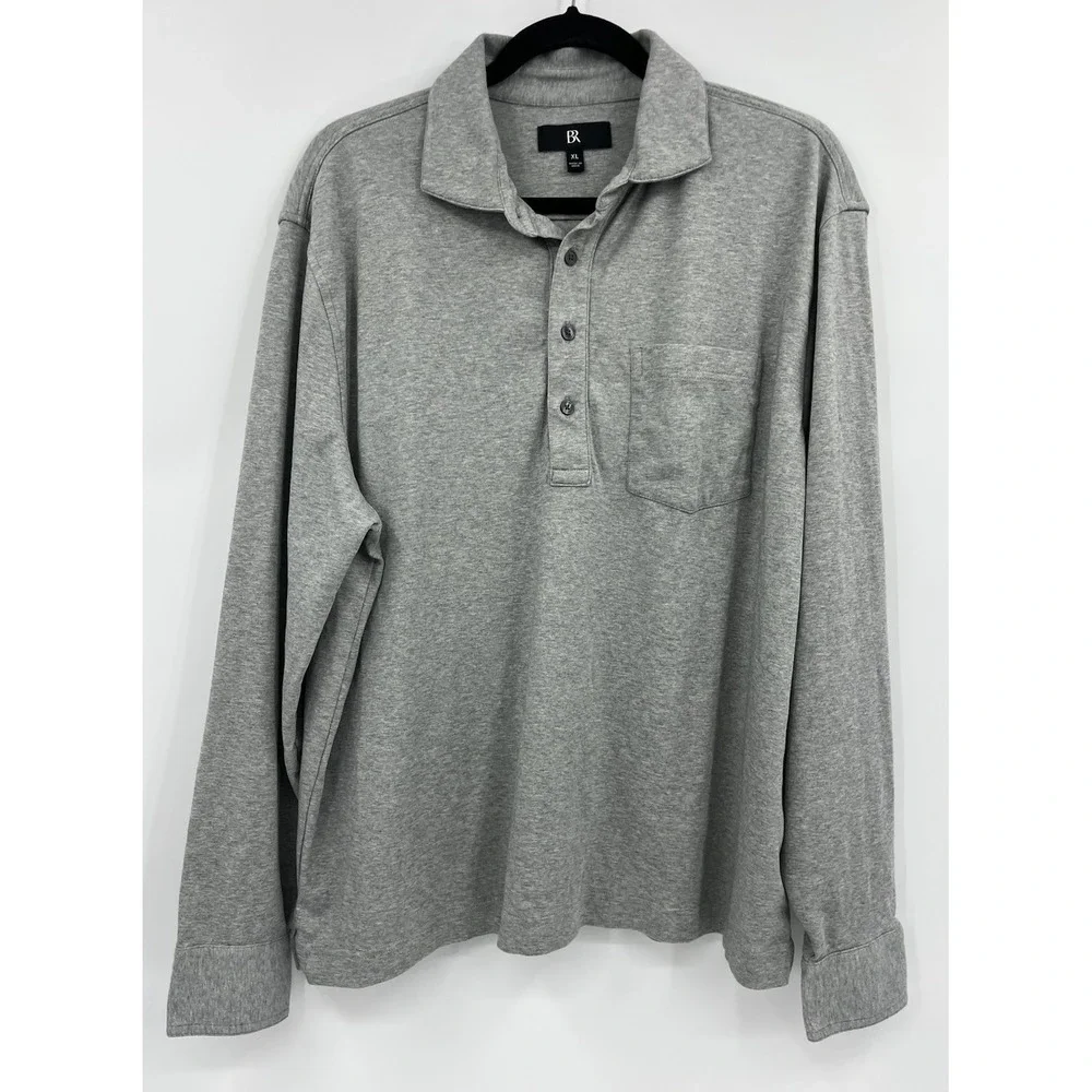 Banana Republic Men's Long Sleeve Luxe Pocket Polo Shirt Size XL Gray Heather